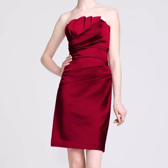 David's Bridal | Apple Red Stretch Satin Dress Crumb Catcher Detail | Size 10 - Picture 1 of 10